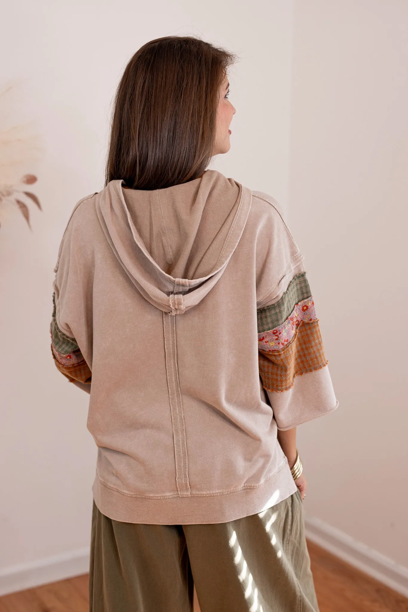 Patchwork Trends Washed Taupe Hoodie