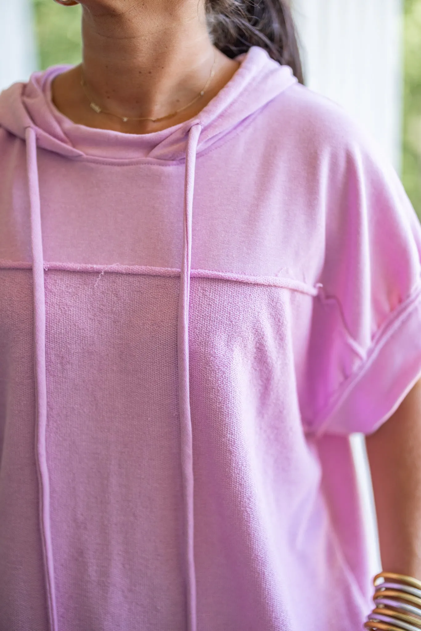 Pink Knit Short Sleeve Hoodie