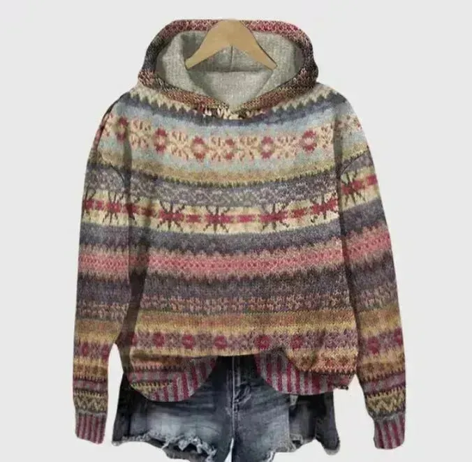 Print Christmas Holiday Casual Hoodie Sweater Pullover