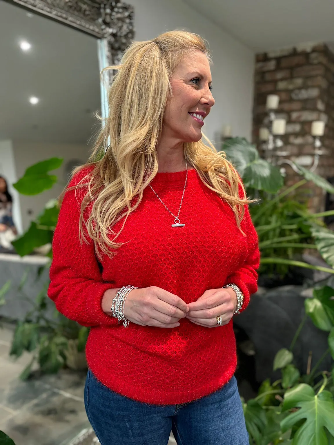 Red Honeycomb Shimmer Knit Gracie