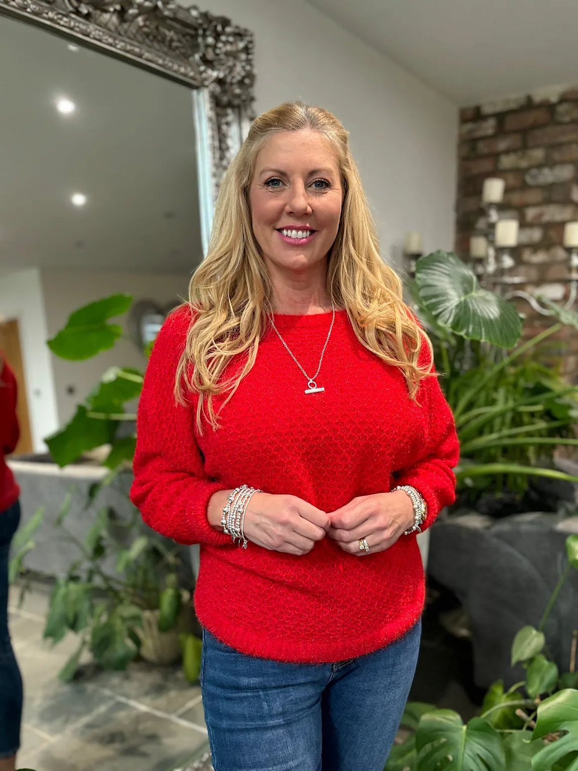 Red Honeycomb Shimmer Knit Gracie