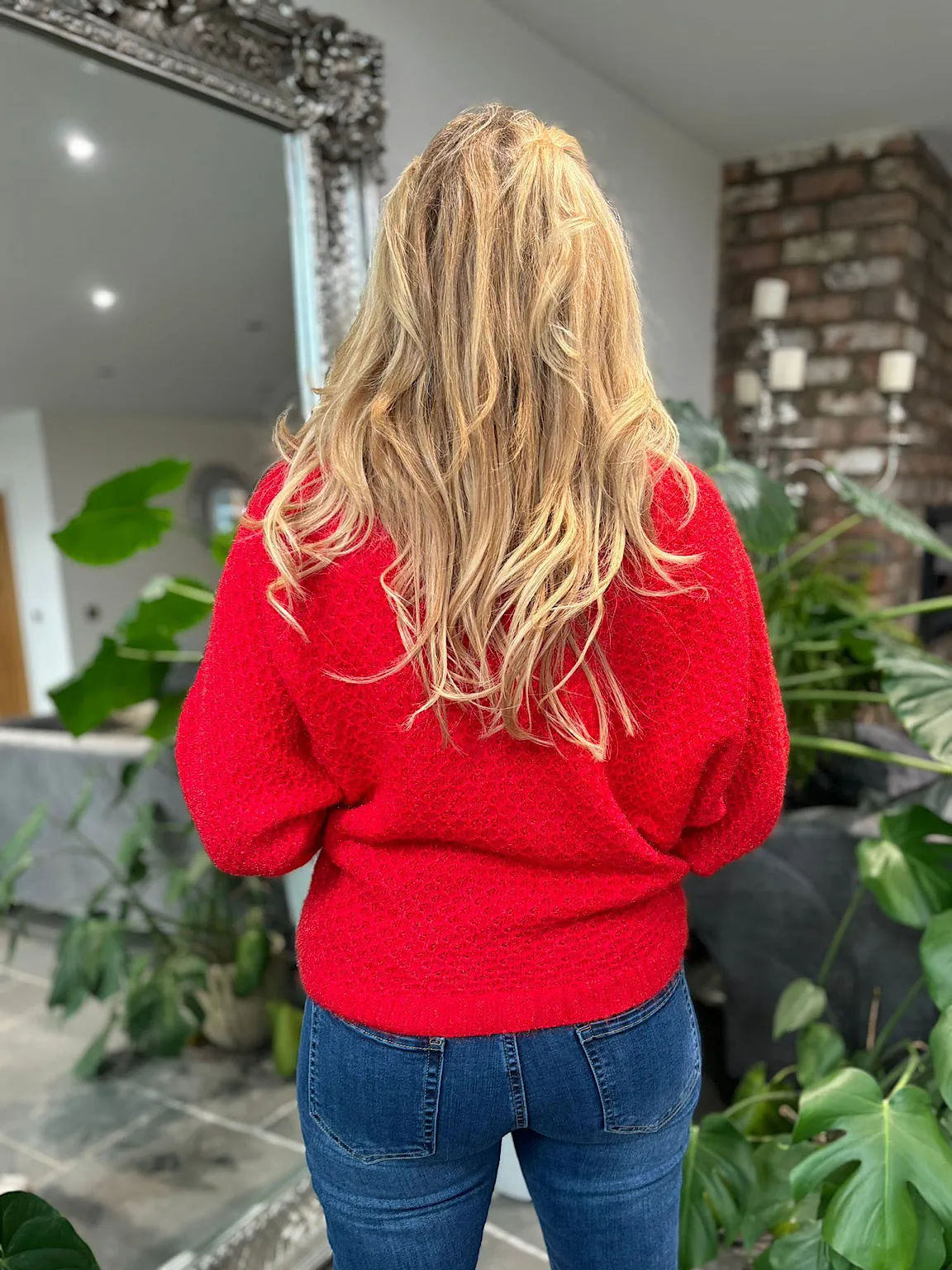 Red Honeycomb Shimmer Knit Gracie