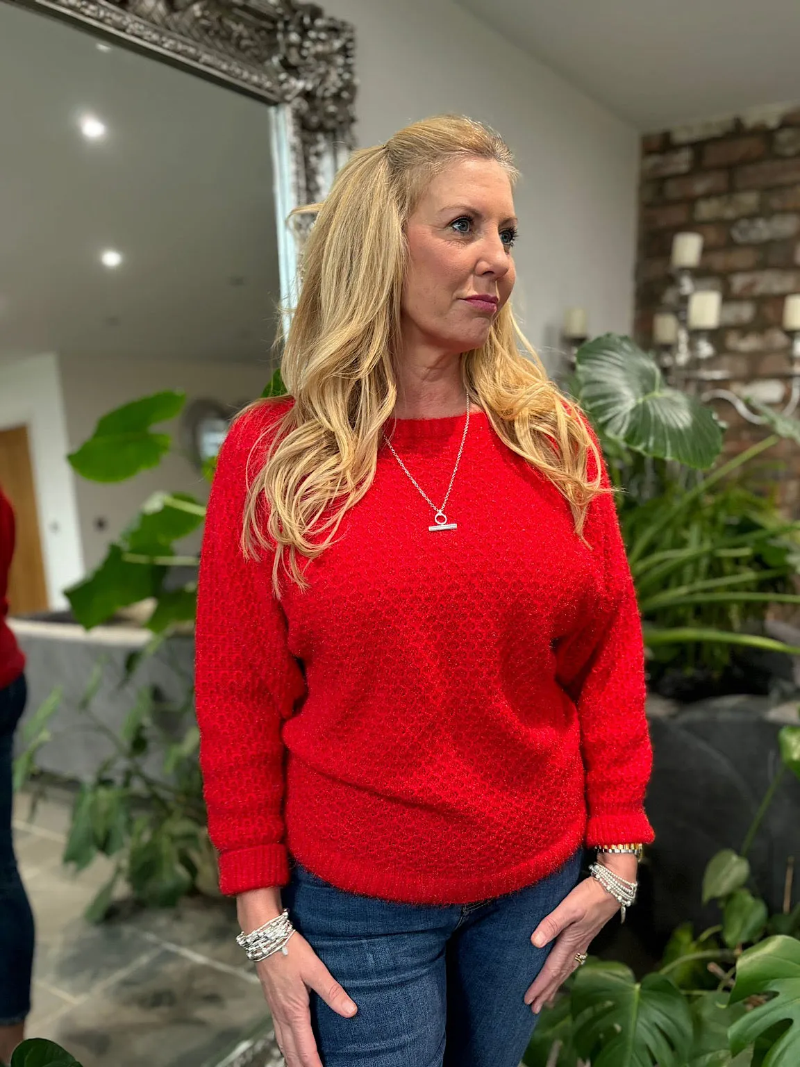 Red Honeycomb Shimmer Knit Gracie