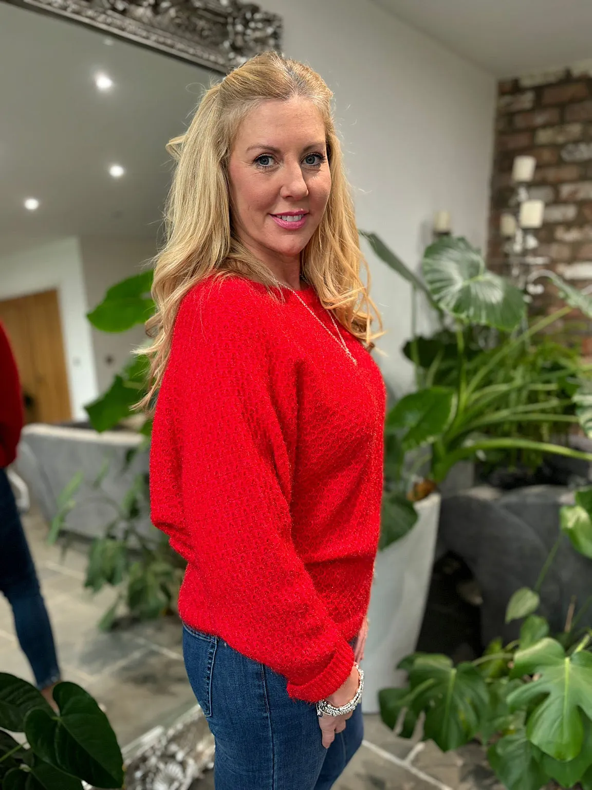 Red Honeycomb Shimmer Knit Gracie