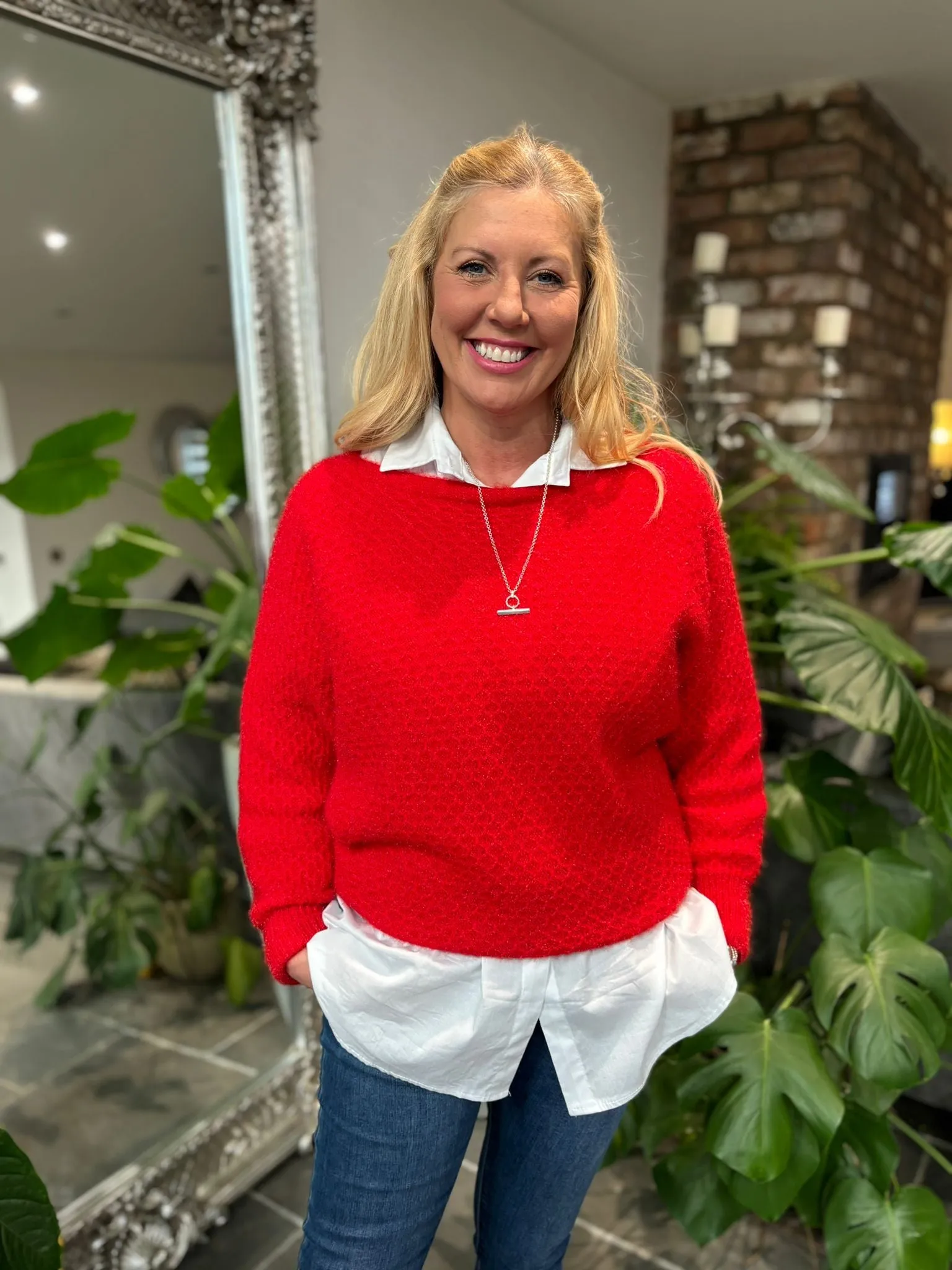 Red Honeycomb Shimmer Knit Gracie