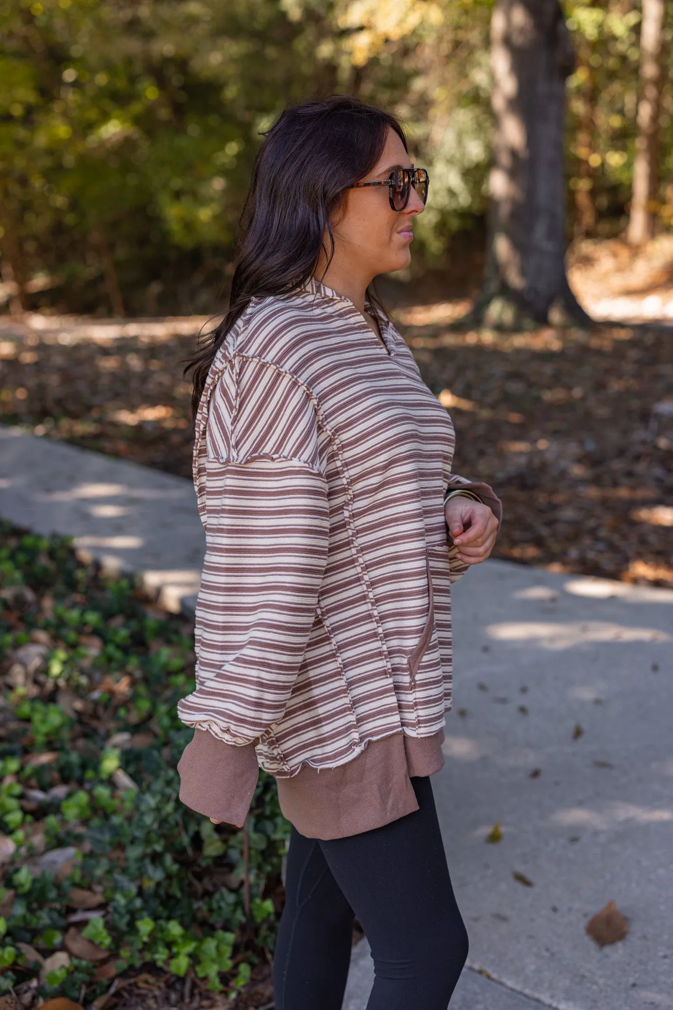 Striped Indulgence Brown Textured Hoodie