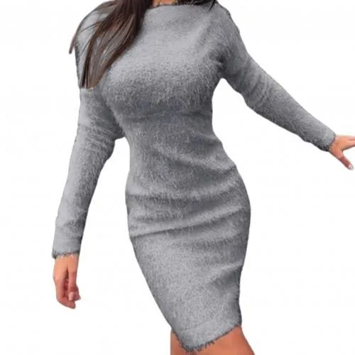 Trendy Long Sleeve Cashmere Sweater Dress
