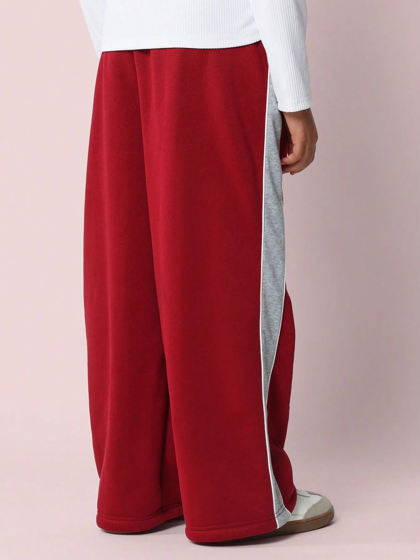 Tween Girls Comfy Wide Leg Contrast Pannel Sweatpants With Piping