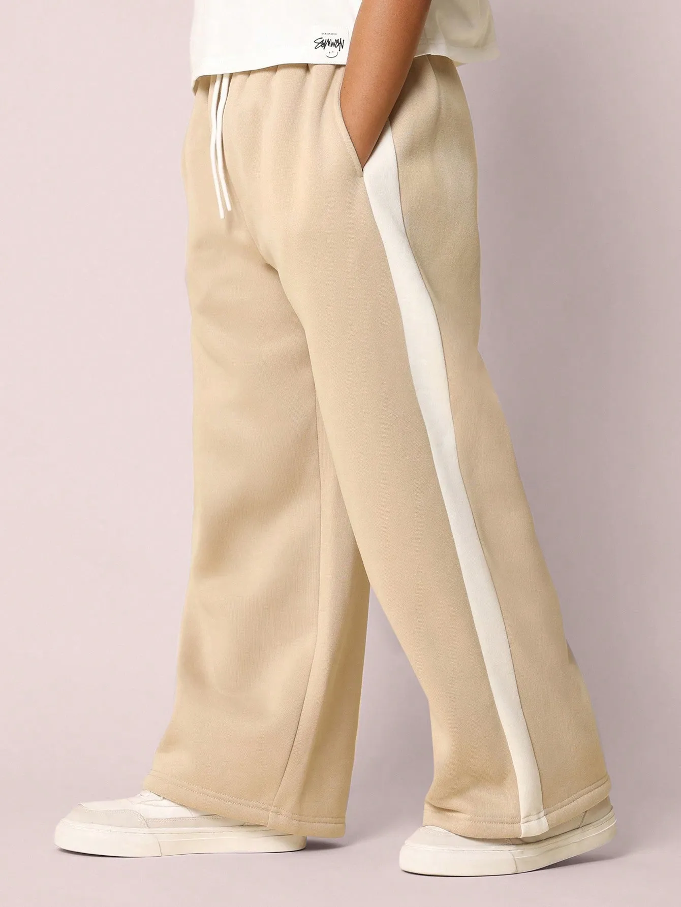 Tween Girls Comfy Wide Leg Contrast Side Panel Essential Sweatpants With Drawstring
