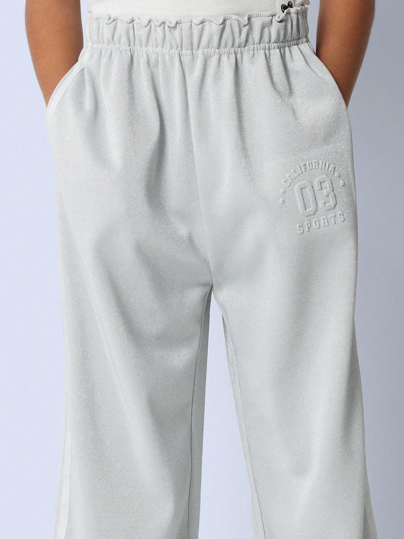 Tween Girls Comfy Wide Leg Glitter Puff Print Collegiate Sweatpants