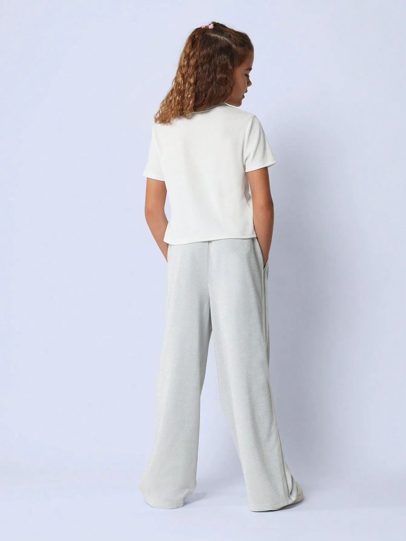 Tween Girls Comfy Wide Leg Glitter Puff Print Collegiate Sweatpants