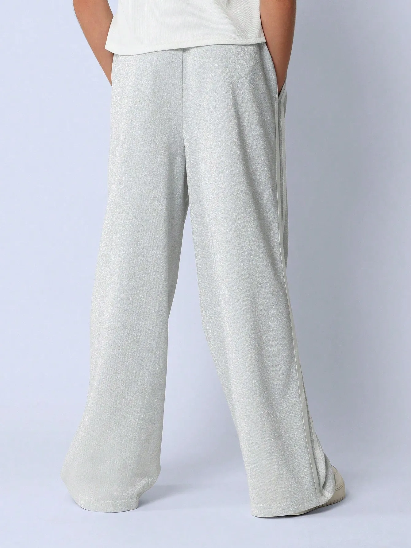 Tween Girls Comfy Wide Leg Glitter Puff Print Collegiate Sweatpants