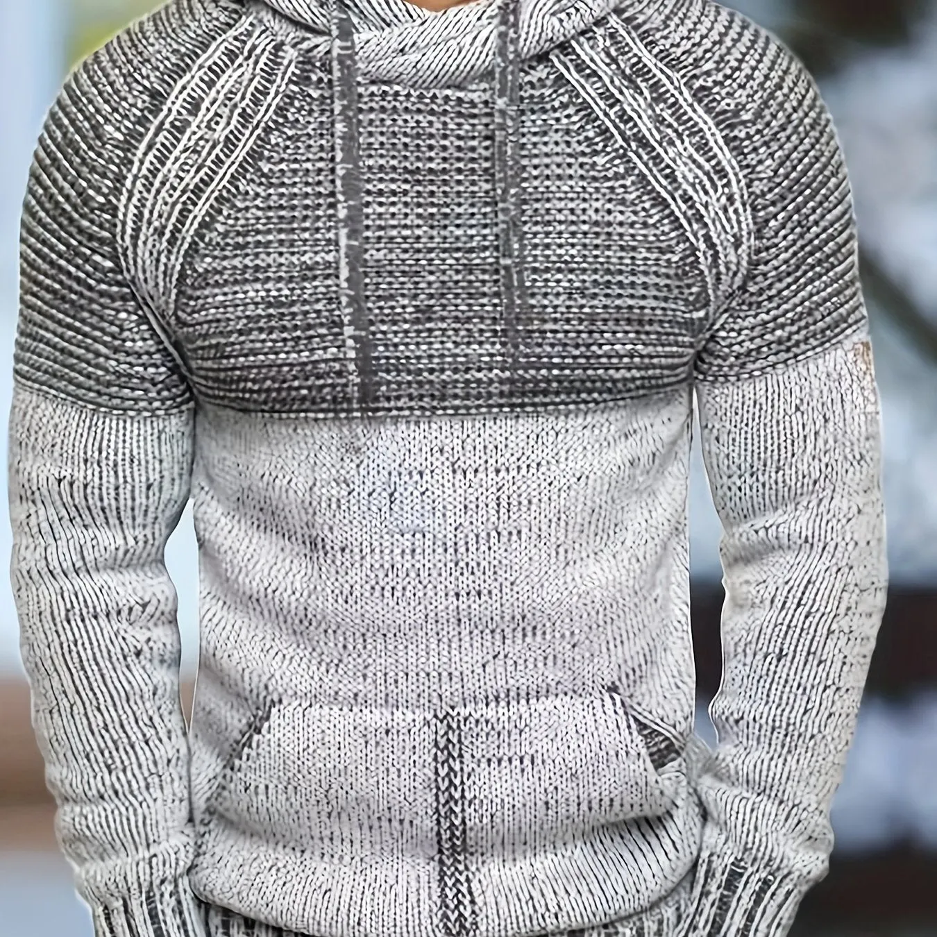 Vibrant Color Block Knit Sweater Hoodie for Men - Soft, Retro, Casual, Pullover Design with Hood - Perfect for Winter, Fall, and as Gifts