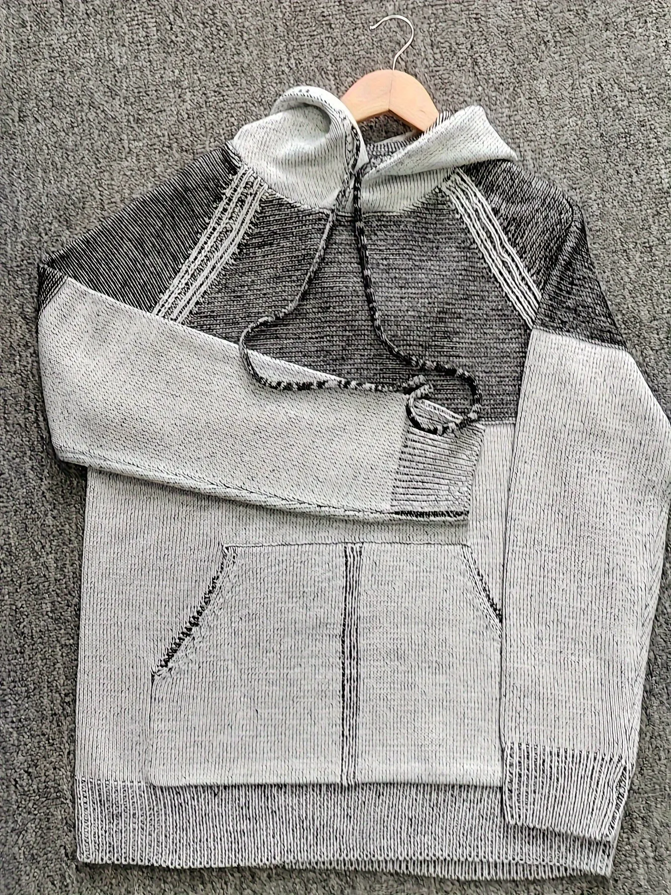 Vibrant Color Block Knit Sweater Hoodie for Men - Soft, Retro, Casual, Pullover Design with Hood - Perfect for Winter, Fall, and as Gifts