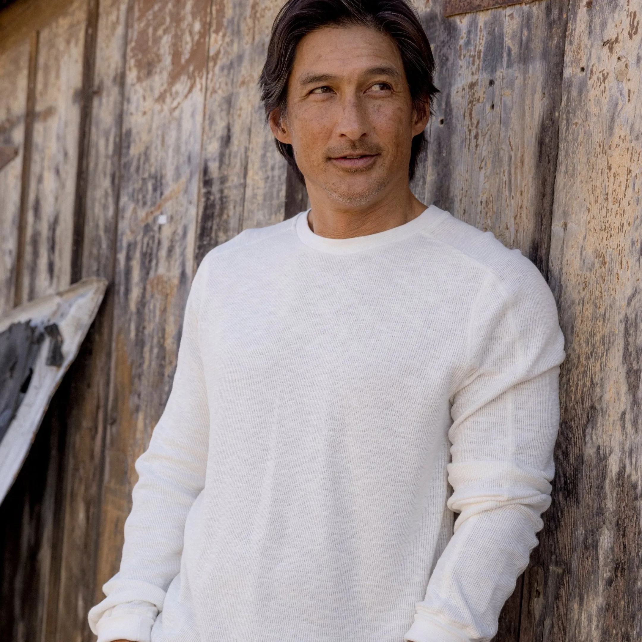 Waffle Cotton Crew - Antique White