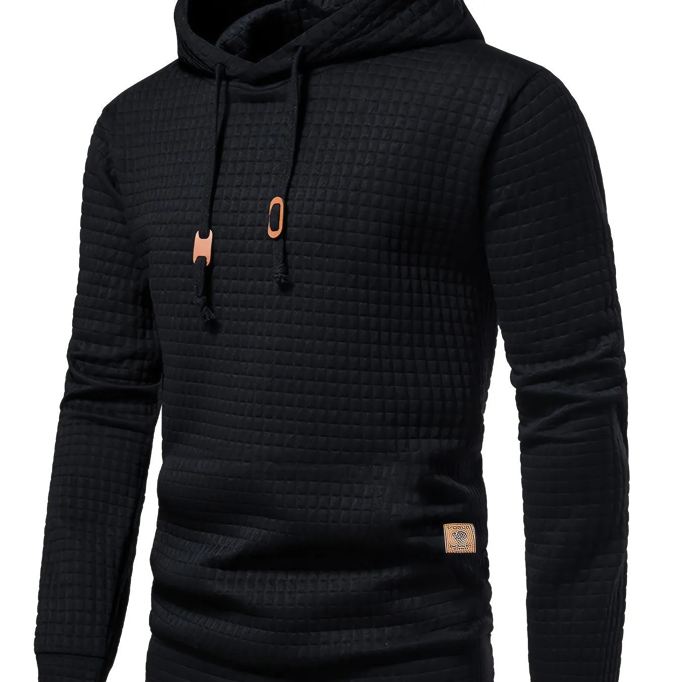Waffle Pattern Solid Hoodie, Cool Hoodies For Men, Men's Casual Pullover Hooded Sweatshirt Streetwear For Spring Fall, As Gifts