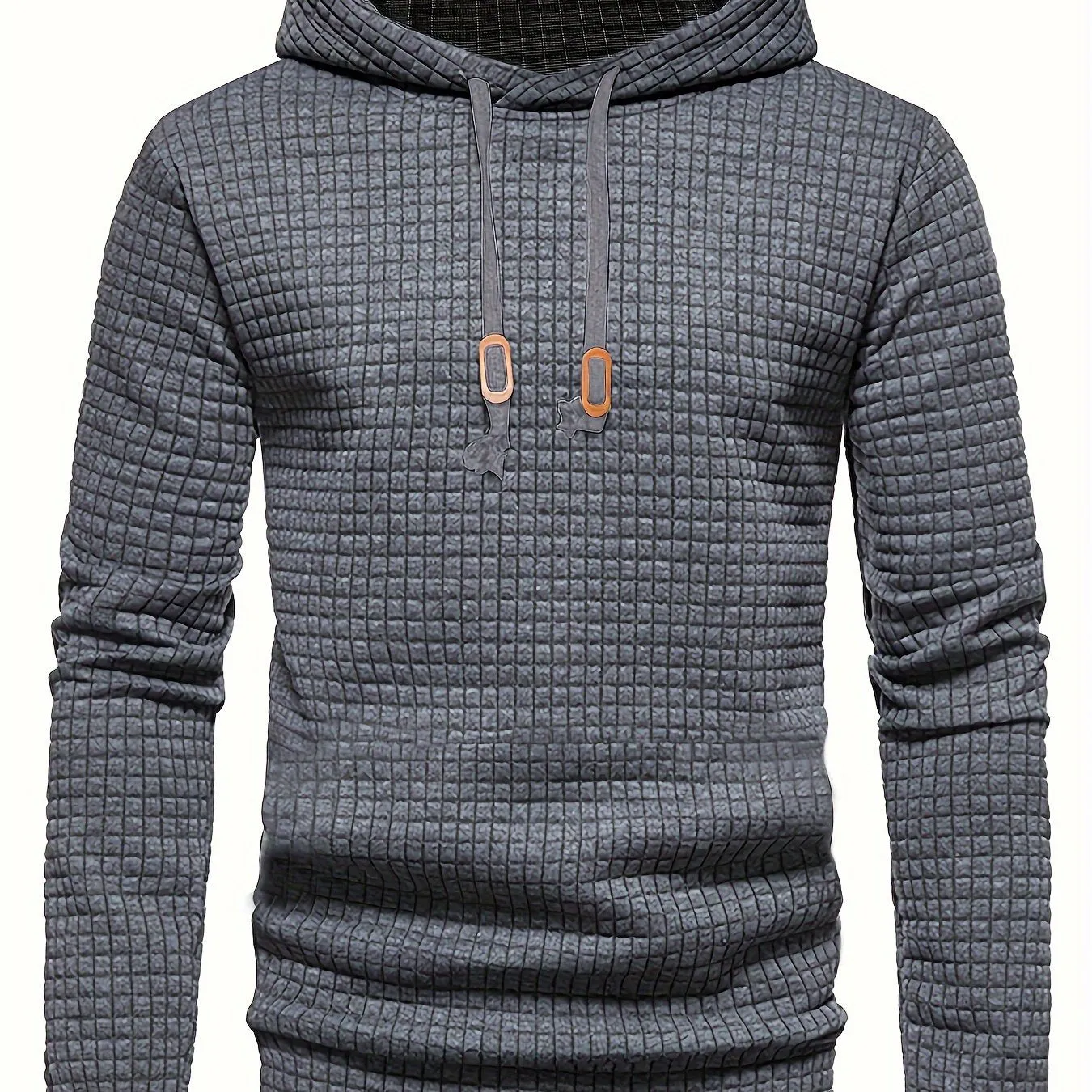 Waffle Pattern Solid Hoodie, Cool Hoodies For Men, Men's Casual Pullover Hooded Sweatshirt Streetwear For Spring Fall, As Gifts