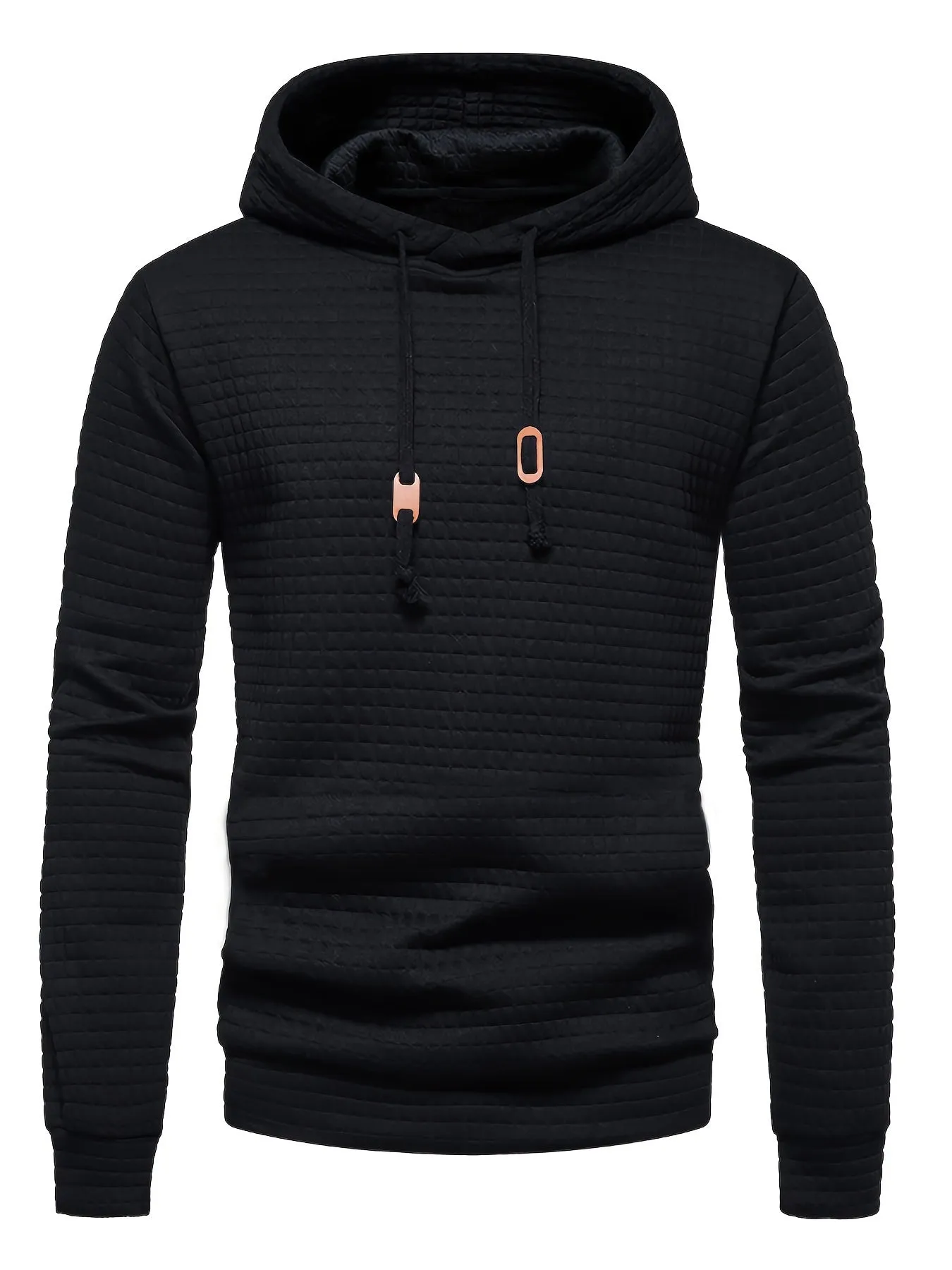 Waffle Pattern Solid Hoodie, Cool Hoodies For Men, Men's Casual Pullover Hooded Sweatshirt Streetwear For Spring Fall, As Gifts