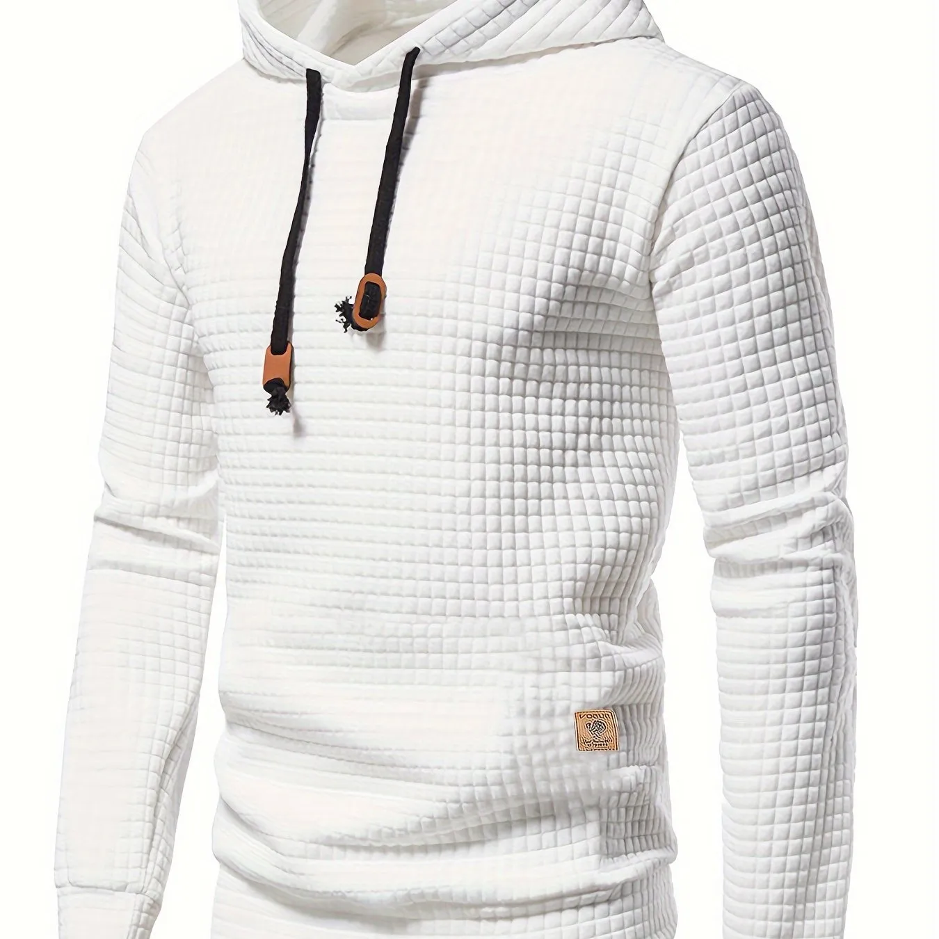 Waffle Pattern Solid Hoodie, Cool Hoodies For Men, Men's Casual Pullover Hooded Sweatshirt Streetwear For Spring Fall, As Gifts