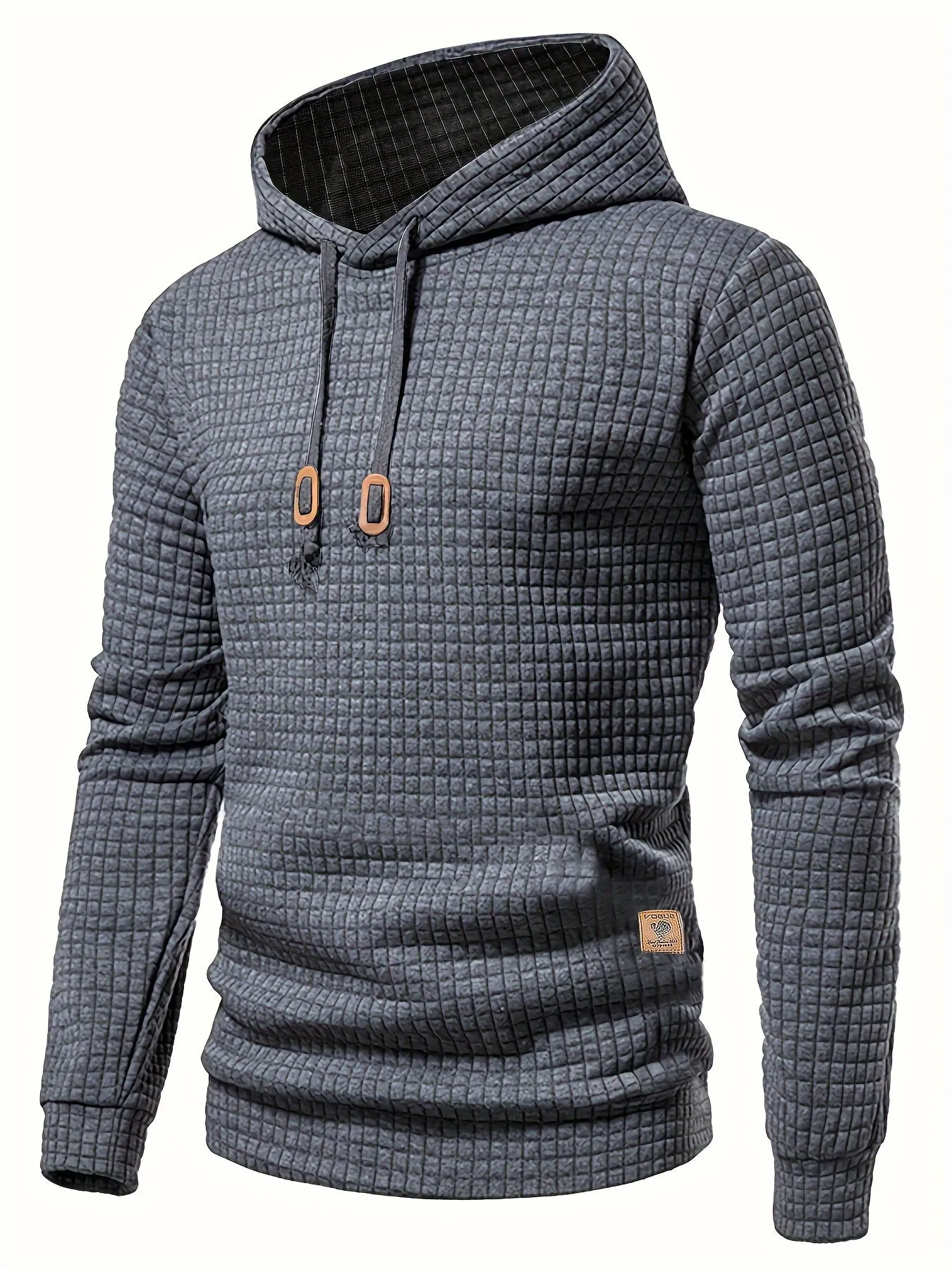 Waffle Pattern Solid Hoodie, Cool Hoodies For Men, Men's Casual Pullover Hooded Sweatshirt Streetwear For Spring Fall, As Gifts