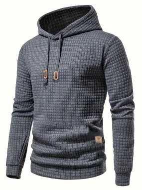 Waffle Pattern Solid Hoodie, Cool Hoodies For Men, Men's Casual Pullover Hooded Sweatshirt Streetwear For Spring Fall, As Gifts