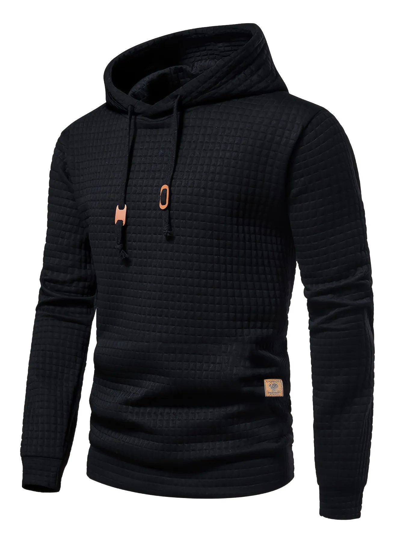 Waffle Pattern Solid Hoodie, Cool Hoodies For Men, Men's Casual Pullover Hooded Sweatshirt Streetwear For Spring Fall, As Gifts