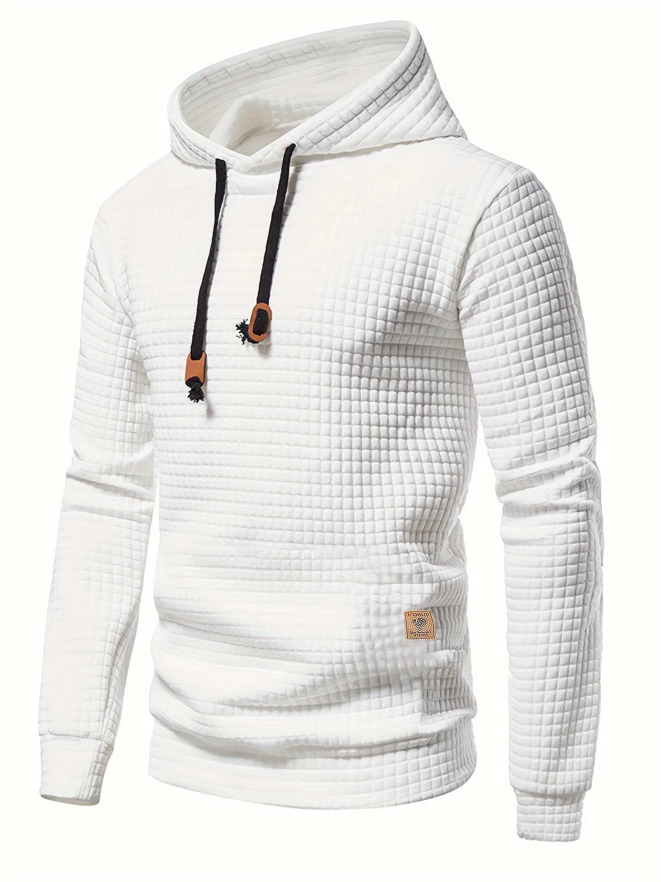 Waffle Pattern Solid Hoodie, Cool Hoodies For Men, Men's Casual Pullover Hooded Sweatshirt Streetwear For Spring Fall, As Gifts