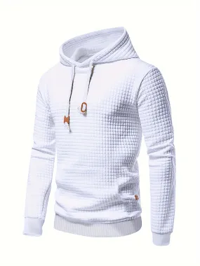 Waffle Pattern Solid Hoodie, Cool Hoodies For Men, Men's Casual Pullover Hooded Sweatshirt With Kangaroo Pocket Streetwear For Winter Fall, As Gifts