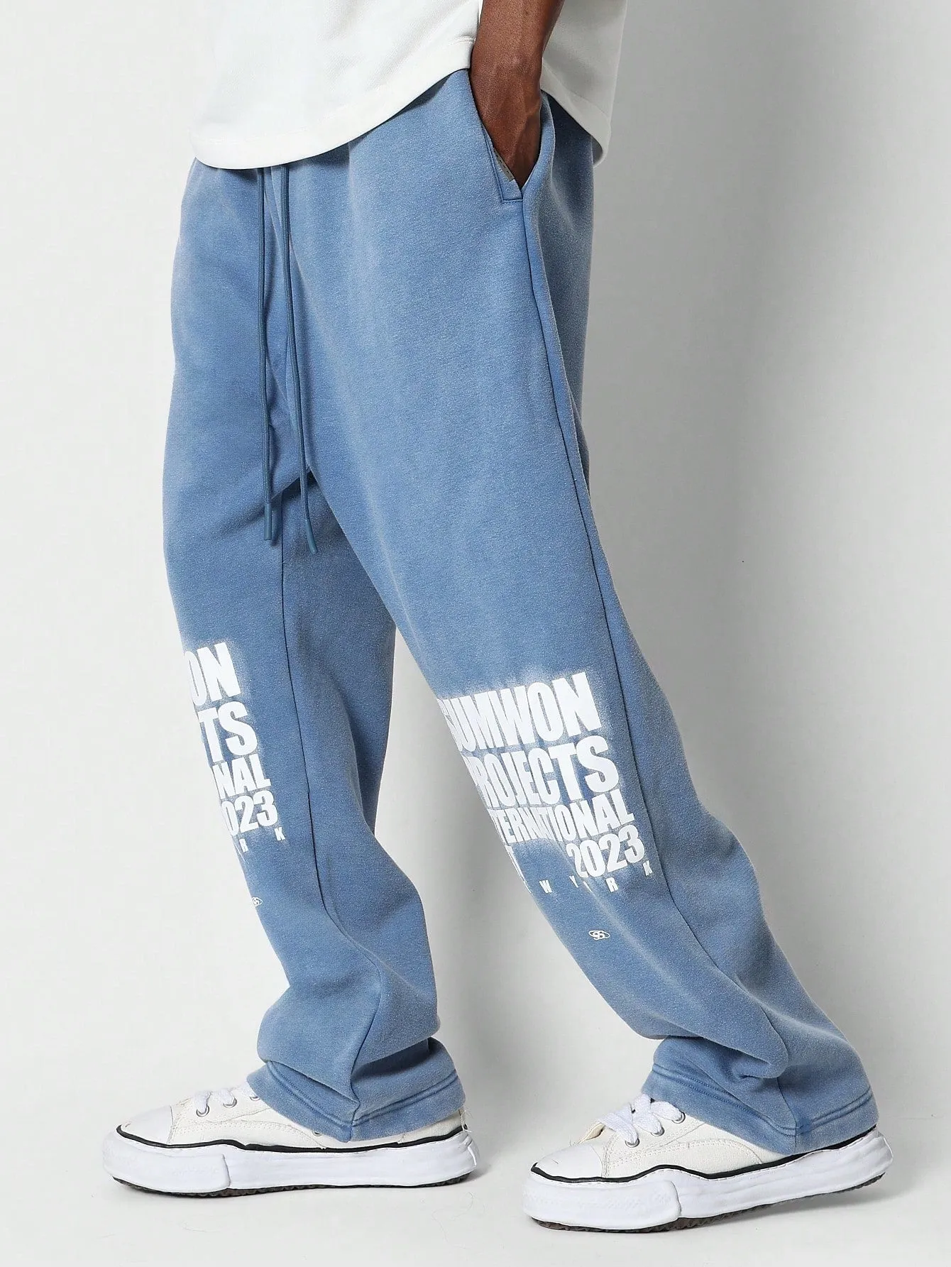 Washed Drop Crotch Sweatpants With Knee Letter Graphic Print