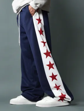 Wide Leg Drop Crotch Sweatpants With Contrast Panel & Star Graphic Print